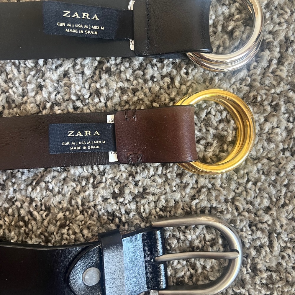 Two Zara Unisex Black and Brown Belt & One Madewell Belt